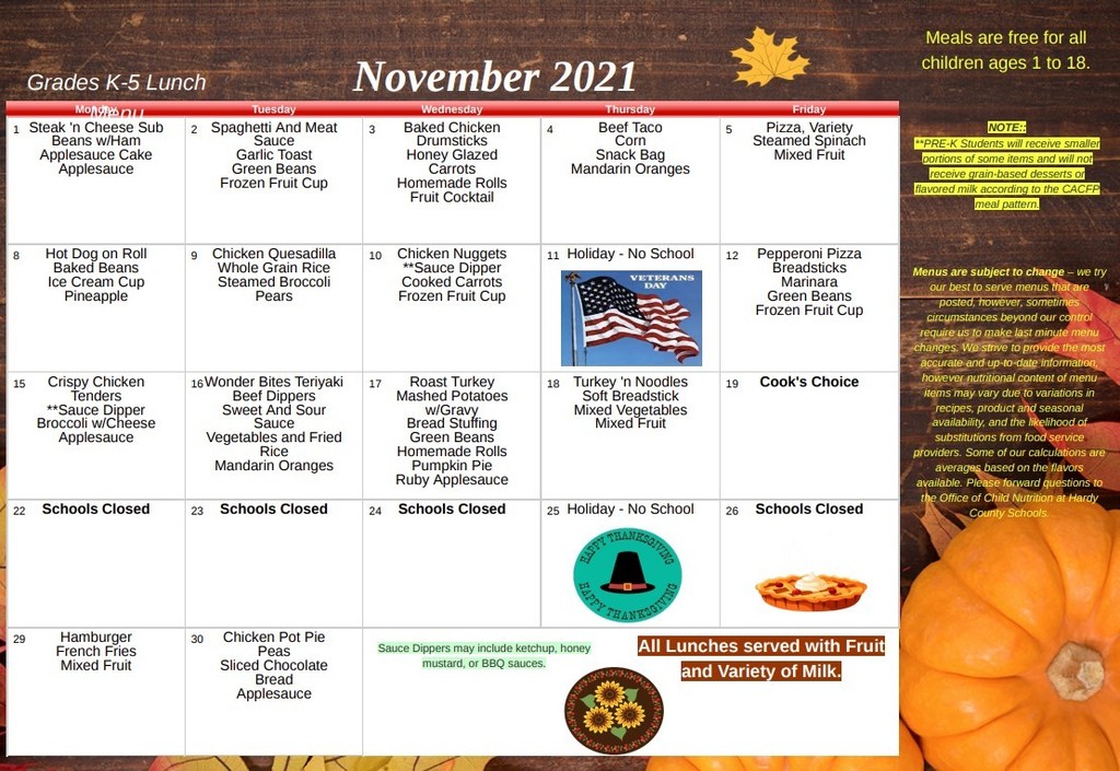 November school lunch menu