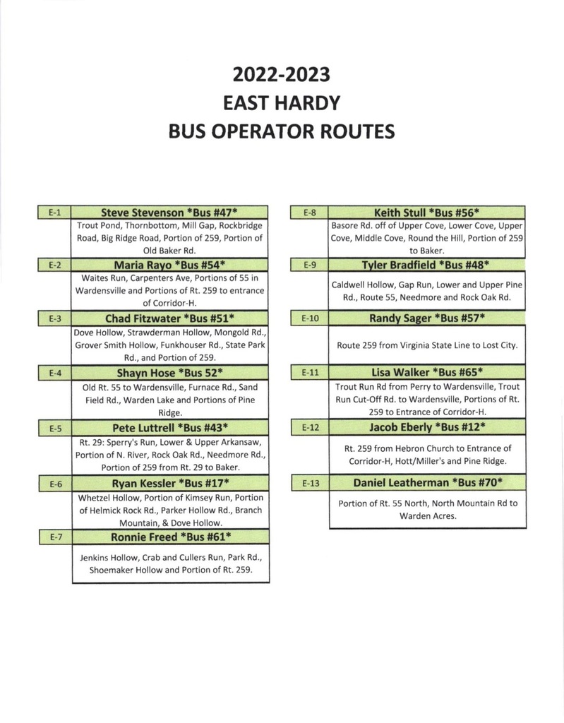 22-23 East Hardy Bus Routes
