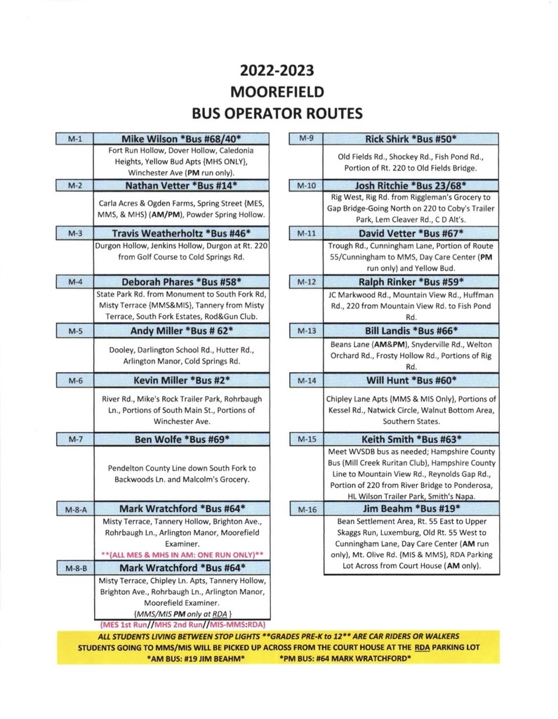 22-23 Moorefield Bus Routes