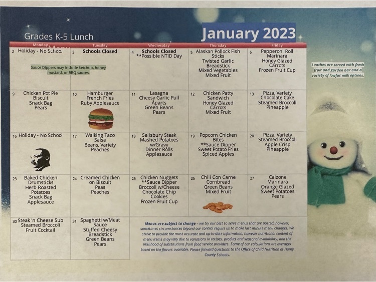January lunch menu